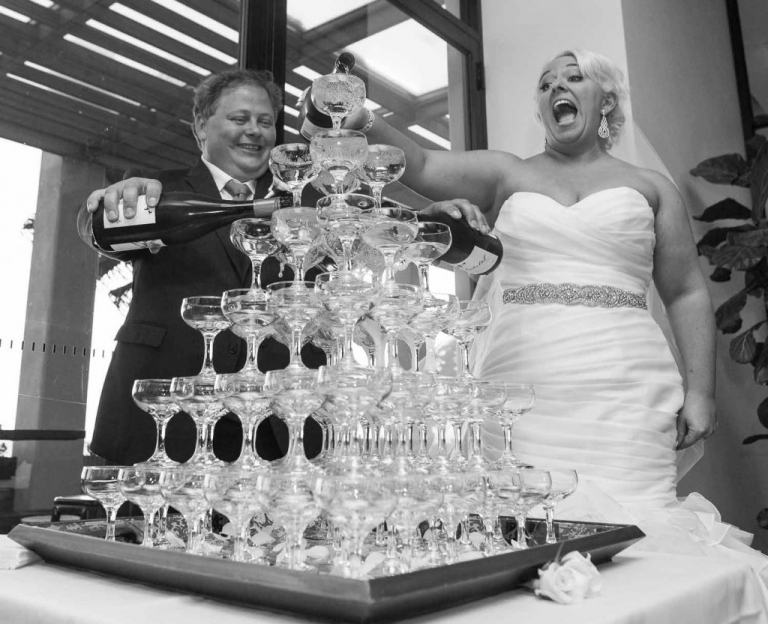 wedding photography champagne tower