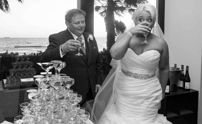 wedding photography champagne tower